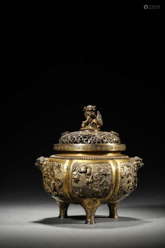 A GILT BRONZE LION-FINIAL CENSER