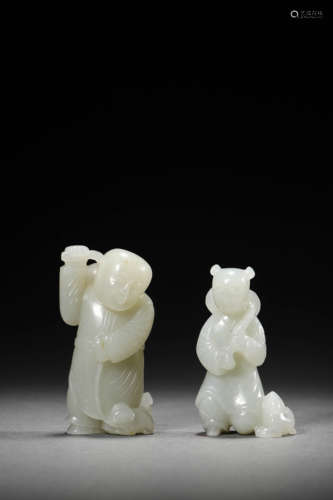 A Set Of Two Jade Children