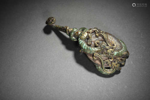 A Gilt And Silver-Inlaid Copper Belt Hook