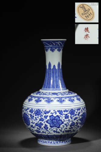 A Blue And White Floral Vase