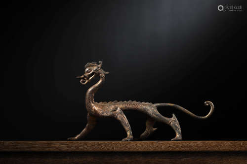 A BRONZE GOLD-PAINTED WALKING DRAGON