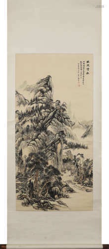 A Chinese Landscape Painting On Paper, Hanging Scroll, Lu Hu...