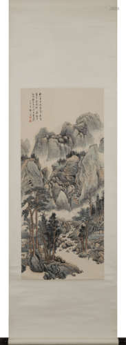 A Chinese Landscape Painting On Paper, Hanging Scroll, Zheng...