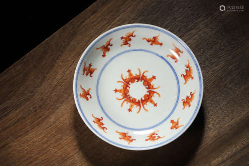 AN IRON-RED ENAMELED 'BATS' DISH, DAOGUANG MARK