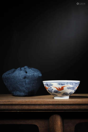 A BLUE AND IRON-RED 'BATS' BOWL, GUANGXU MARK