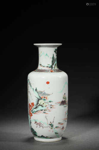 A Wucai Figure Rouleau Vase