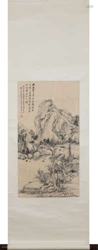 A Chinese Landscape Painting On Paper, Hanging Scroll, Wang ...