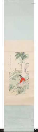 A Chinese Lady Painting On Paper, Hanging Scroll, Huang Jun ...