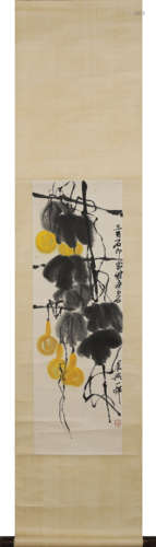 A Chinese Gourd Painting On Paper, Hanging Scroll, Qi Baishi...