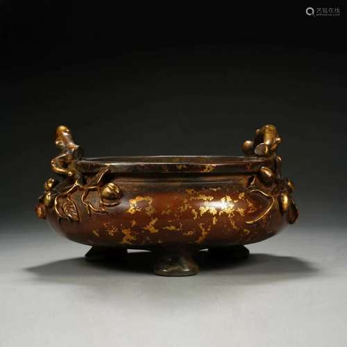 A Bronze Carved Peach Pattern Incense Burner