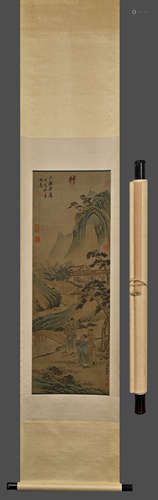 A Chinese Drawing Character with Hand Scroll,Jin Tingbiao Ma...