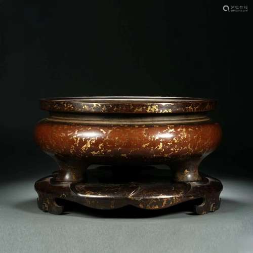 A Bronze Sprinkling Gold  Incense Burner with Base