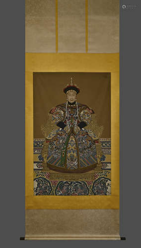 A Chinese Drawing Portrait of Queen Silk Painting,Lang Shini...