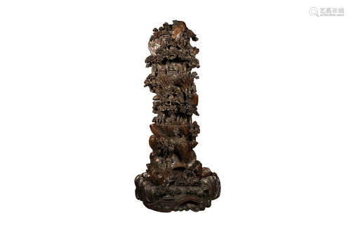 Agarwood Landscape with Character Carved Figure