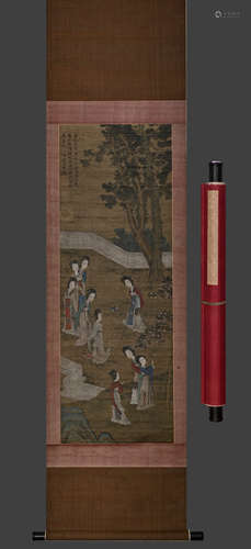 A Chinese Drawing Character Story Silk Painting,Tang Yin Mar...