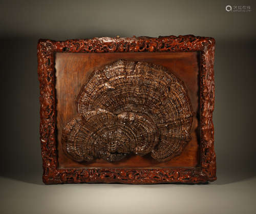 A Wood With Reishi Mushroom Inlaid Wall Panel