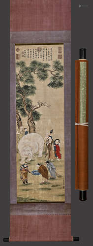 A Chinese Drawing Character Story Silk Painting, Ding Guanpe...