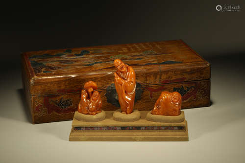 Group of Three Shoushan Tianhuang Arhat Stone Seal