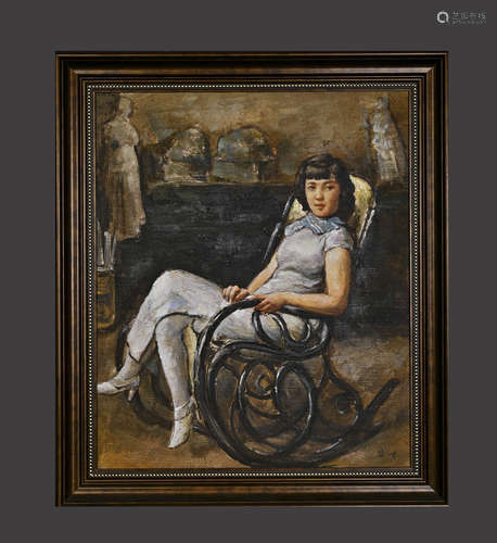 A Chinese Character Oil Painting with Wood Frame,Xu Beihong ...