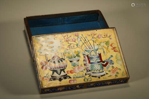 Bronze Enamel Drawing with Flower Lid Box