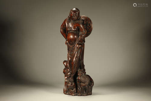 An Agarwood Carved Liuhai Playing with Toad Figure