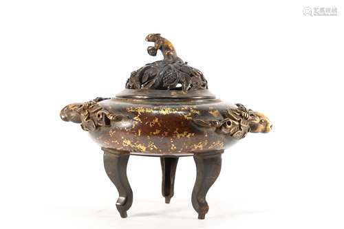 Bronze Sprinkling Gold  Squirrel and Grapes Pattern Lid Ince...