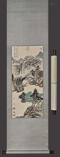 A Chinese Drawing Landscape Painting,Fang Qiong Mark