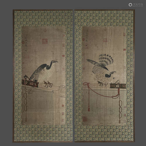 A Chinese Drawing Eagle Painting Wood Frame,Song Huizong Mar...