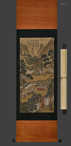 A Chinese Drawing Character Story Silk Painting,Li Gonglin M...