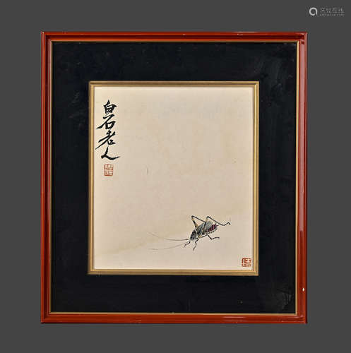 A Chinese Drawing Insent Painting Wood Frame,Qi Baishi Mark