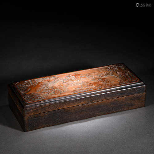 A Chinese Carved Bamboo Box with Cover