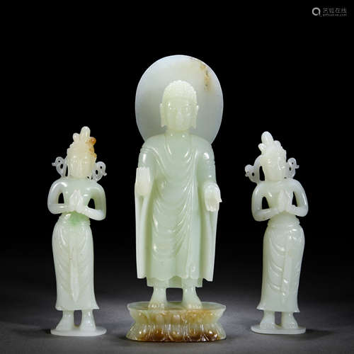 A Set of White Jade Buddha with Bodhisattvas