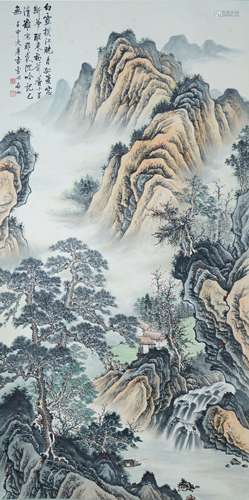 A Chinese Scroll Painting By Qi Gong