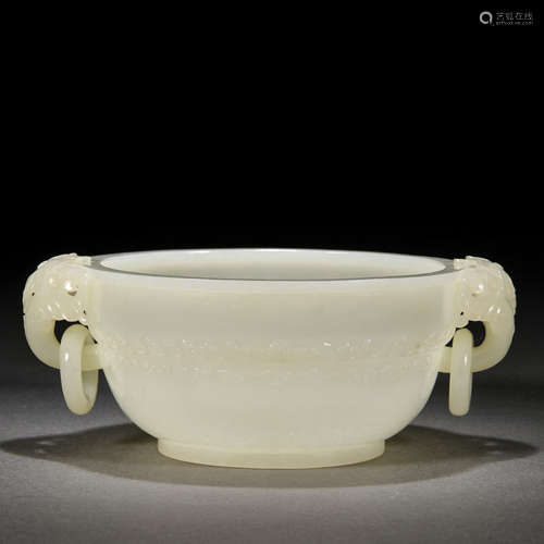 A Chinese Carved White Jade Censer