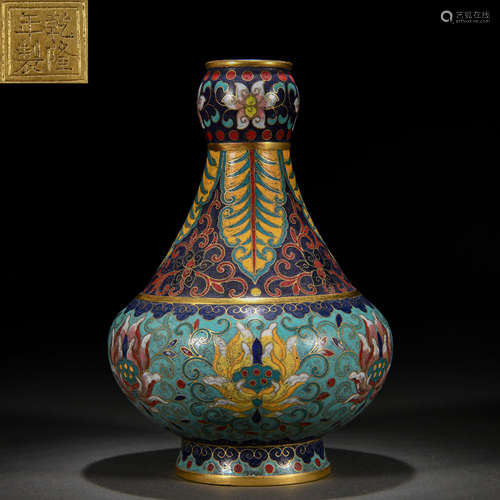 A Chinese Cloisonne Enamel Lotus Scrolls Vase