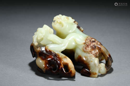 A Chinese Carved Jade Beast Decoration