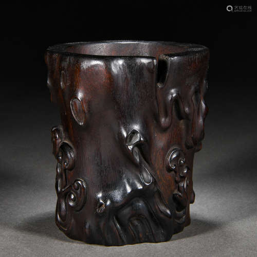 A chinese carved rosewood brushpot