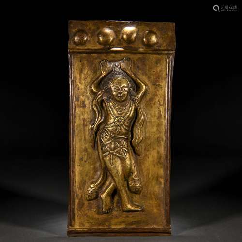 A Chinese Bronze-gilt Figure Plaque