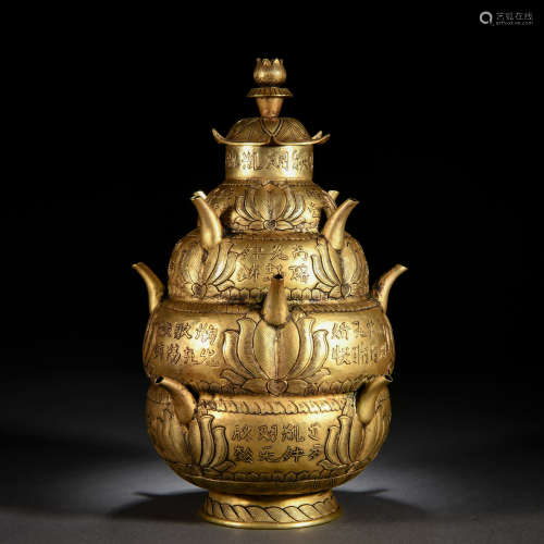 A Chinese Bronze-gilt Alter Vase with Cover