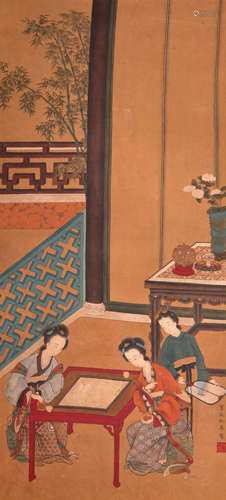 A Chinese Scroll Painting By Qiu Ying