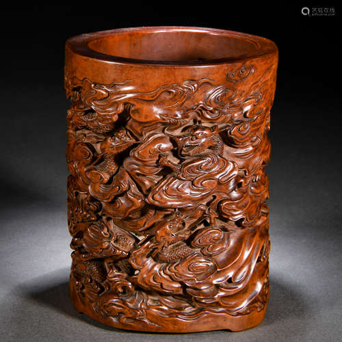 A Chinese Carved Boxwood Clouds Brusphoot