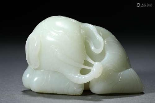 A Chinese Carved White Jade Elephant