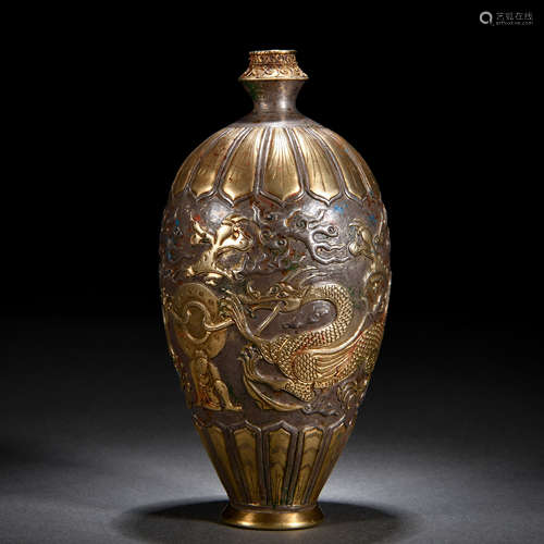 A Chinese Bronze Partly Gilt Dragon Vase Meiping