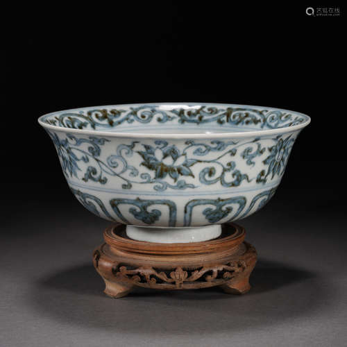 Blue and White Flower Branch Pattern Porcelain Bowl