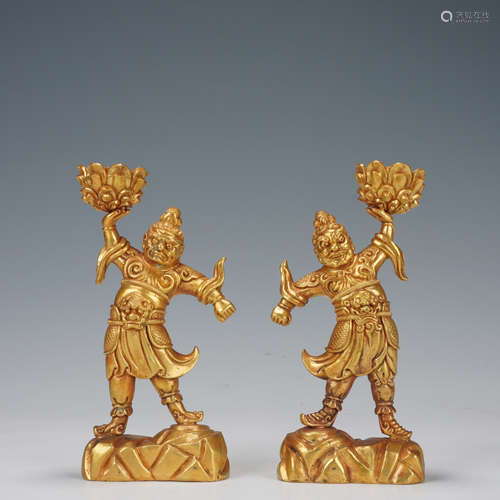 Pair of Gilt Bronze Guardian Figure