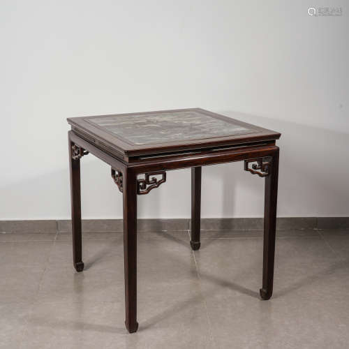 Rosewood Marble Inlaid Square Table