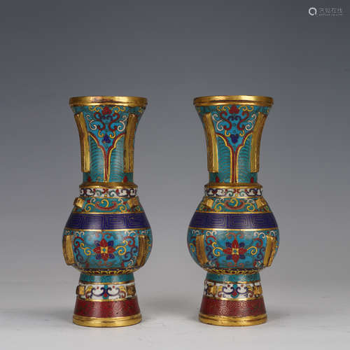 Pair of  Flower Pattern Brone Cloisonne Vase