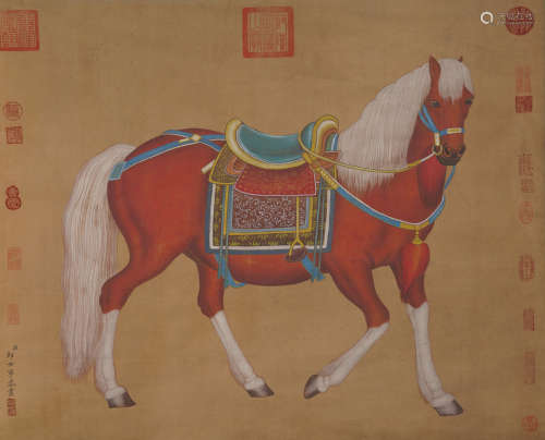 Chinese Drawing  Horse Painting,Lang Shining Mark