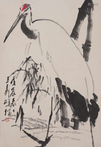 Chinese Drawing Crane Painting,Wang Ziwu Mark