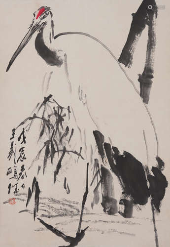 Chinese Drawing Crane Painting,Wang Ziwu Mark